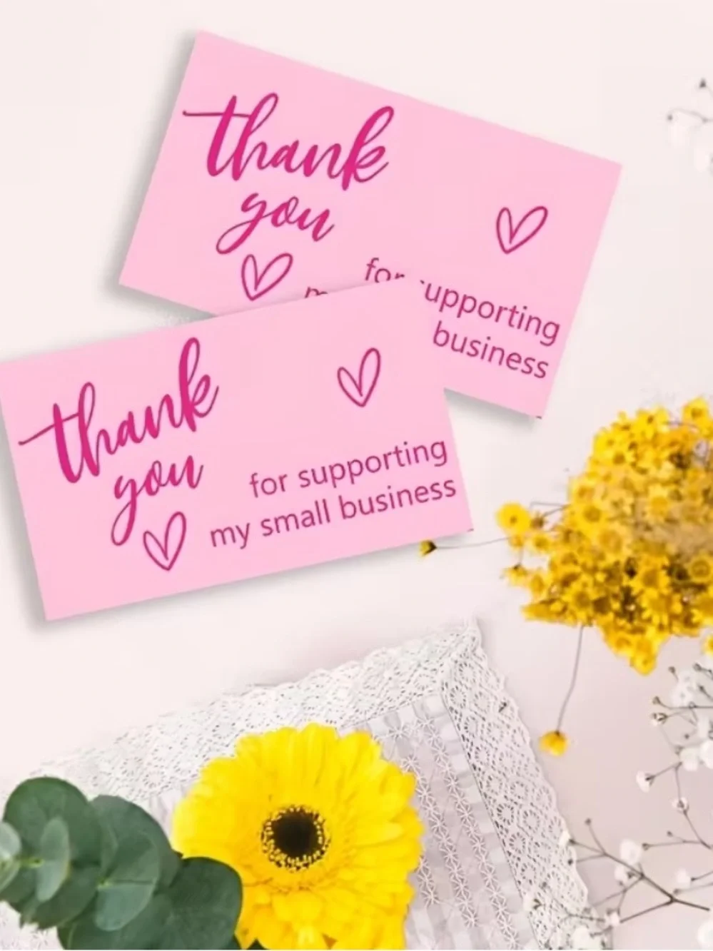 Pink Supporting My Small Business Thank you Cards - Set of 50
